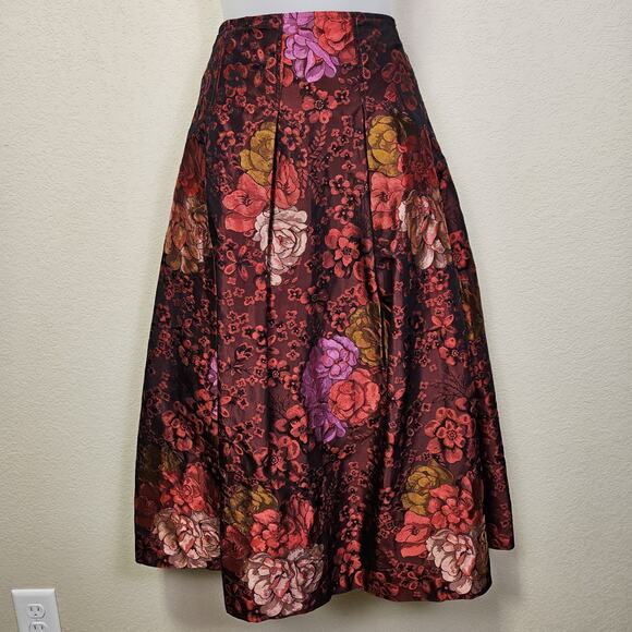 Teri Jon Rickie Freeman Jacquard Skirt Taffeta Floral Formal Midi Full Red 12 - Picture 5 of 16
